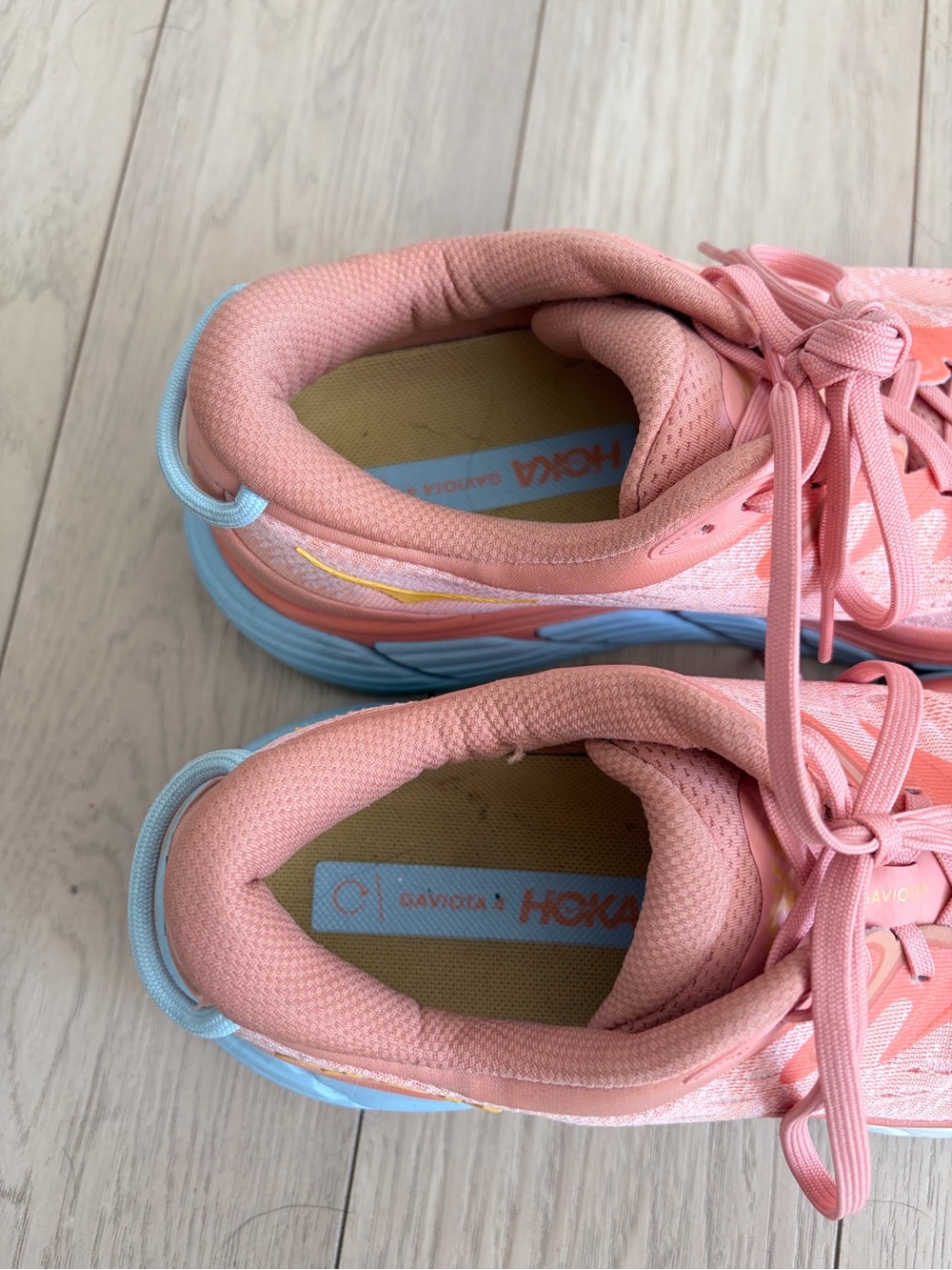 Hoka Coral Pink & Light Blue Women's Running Sneakers - Picture 4 of 5